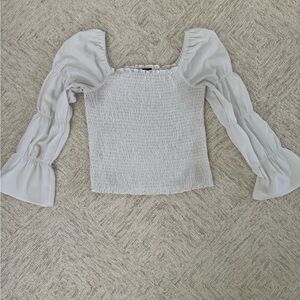 Sugarlips White Bell Sleeve Smocked Blouse